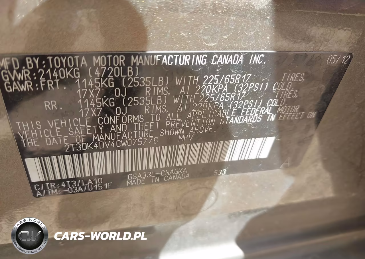 2012 Toyota Rav4 Limited V6 VIN:2T3DK4DV4CW075776 - 9
