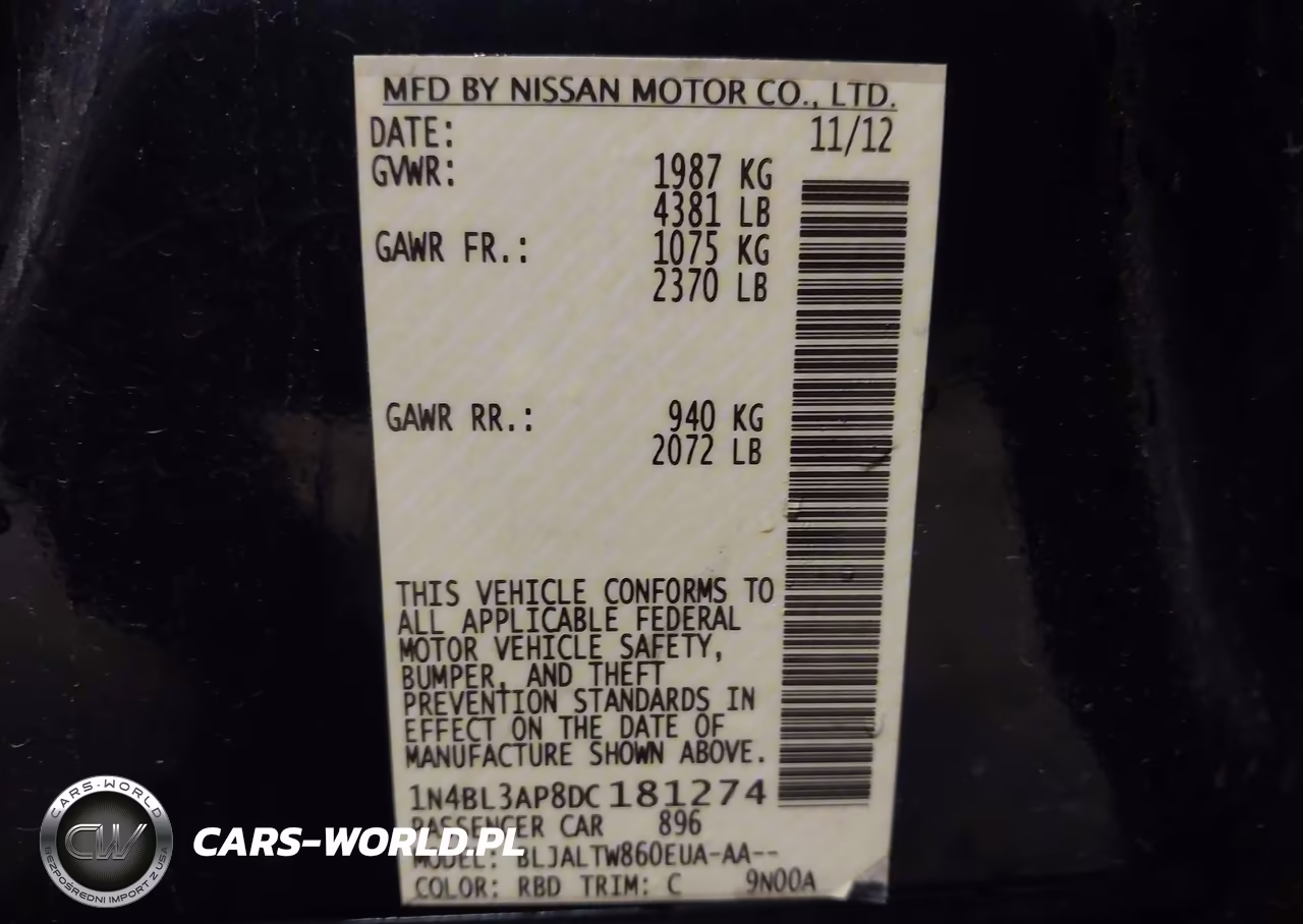 2013 Nissan Altima 3.5 Sv VIN:1N4BL3AP8DC181274 - 9