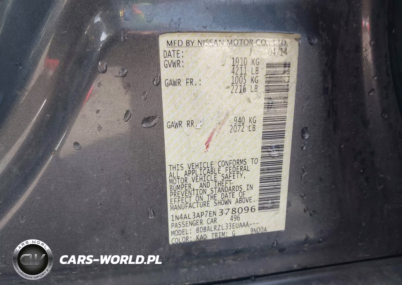 2014 Nissan Altima 2.5-2.5 S-2.5 Sl-2.5 Sv VIN:1N4AL3AP7EN378096 - 9