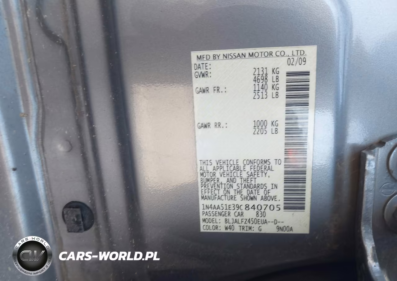 2009 Nissan Maxima 3.5 Sv VIN:1N4AA51E39C840705 - 9