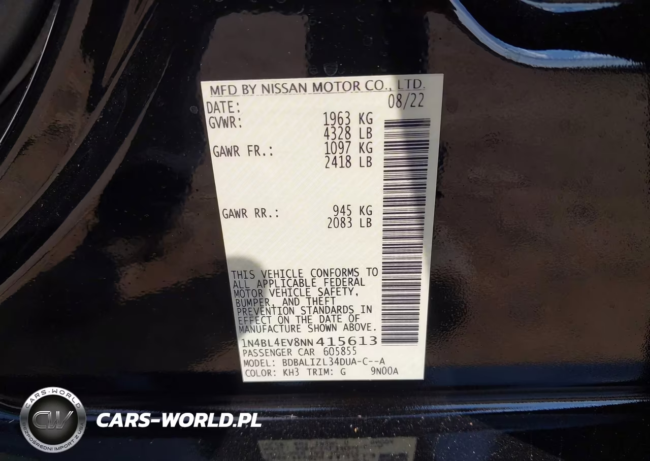 2022 Nissan Altima Sl Fwd VIN:1N4BL4EV8NN415613 - 9
