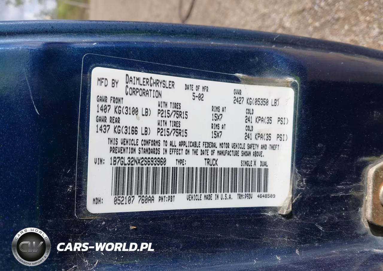 2002 Dodge Dakota Sport VIN:1B7GL32NX2S693960 - 9