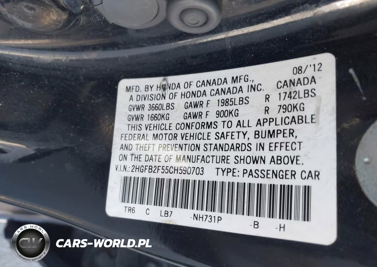 2012 Honda Civic Lx VIN:2HGFB2F55CH590703 - 9
