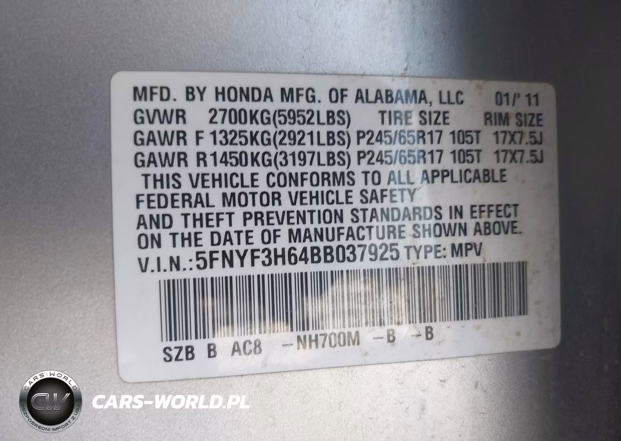 2011 Honda Pilot Ex-L VIN:5FNYF3H64BB037925 - 9