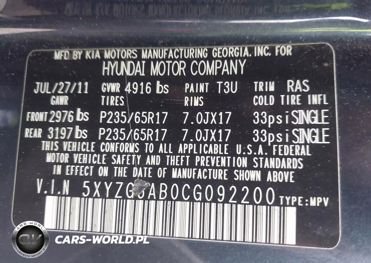 2012 Hyundai Santa Fe Gls VIN:5XYZG3AB0CG092200 - 9