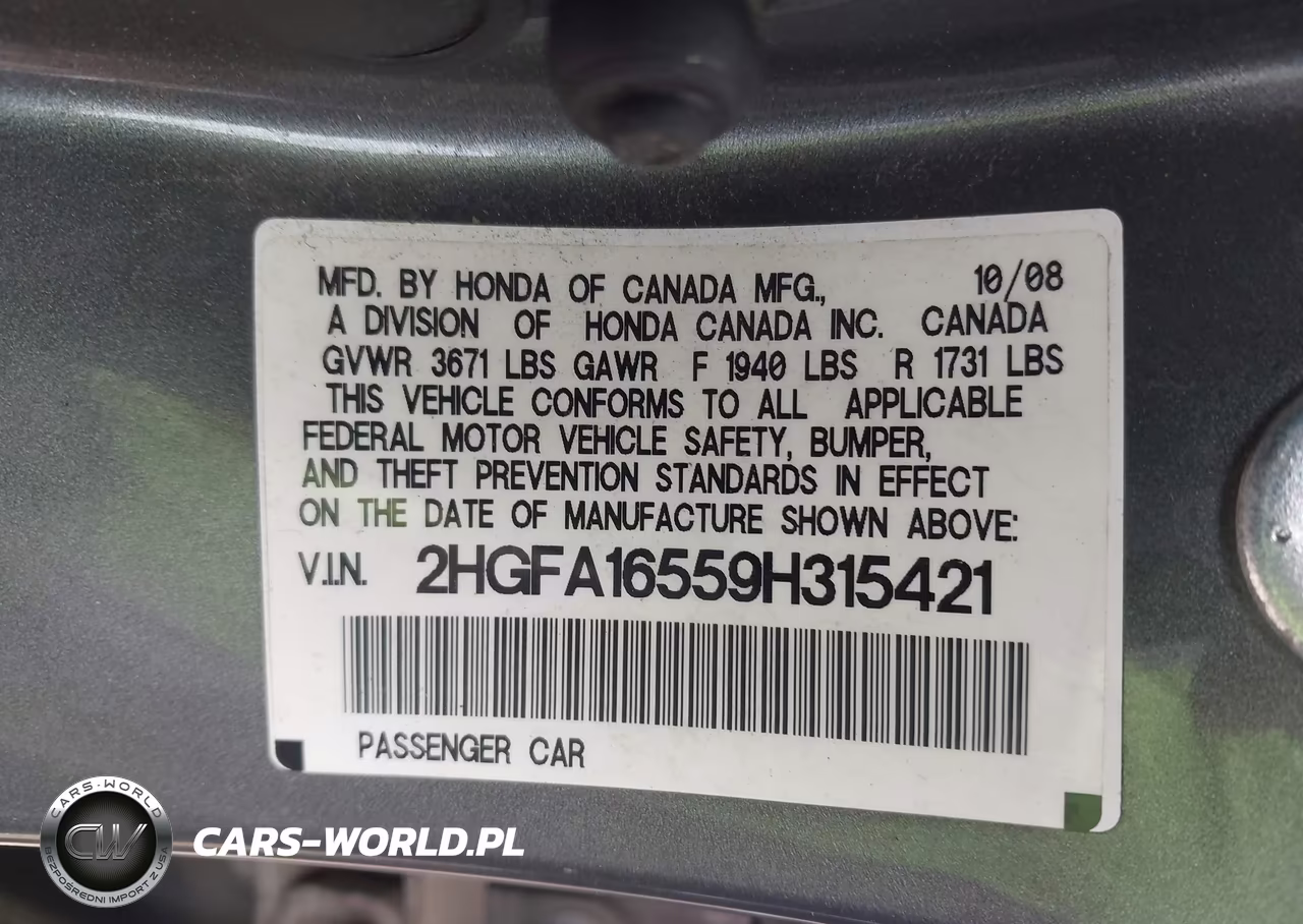 2009 Honda Civic Lx VIN:2HGFA16559H315421 - 9
