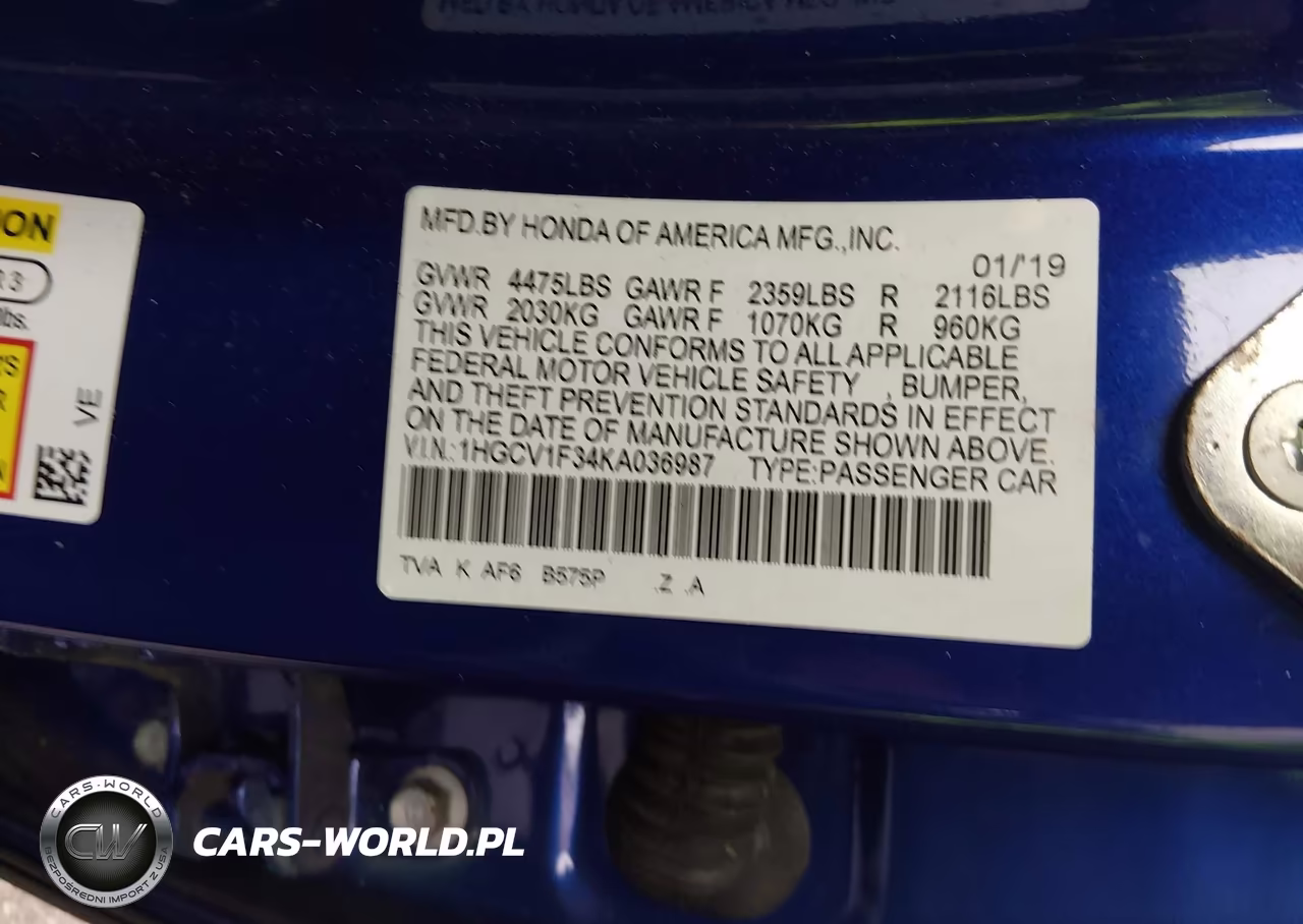2019 Honda Accord Sport VIN:1HGCV1F34KA036987 - 9