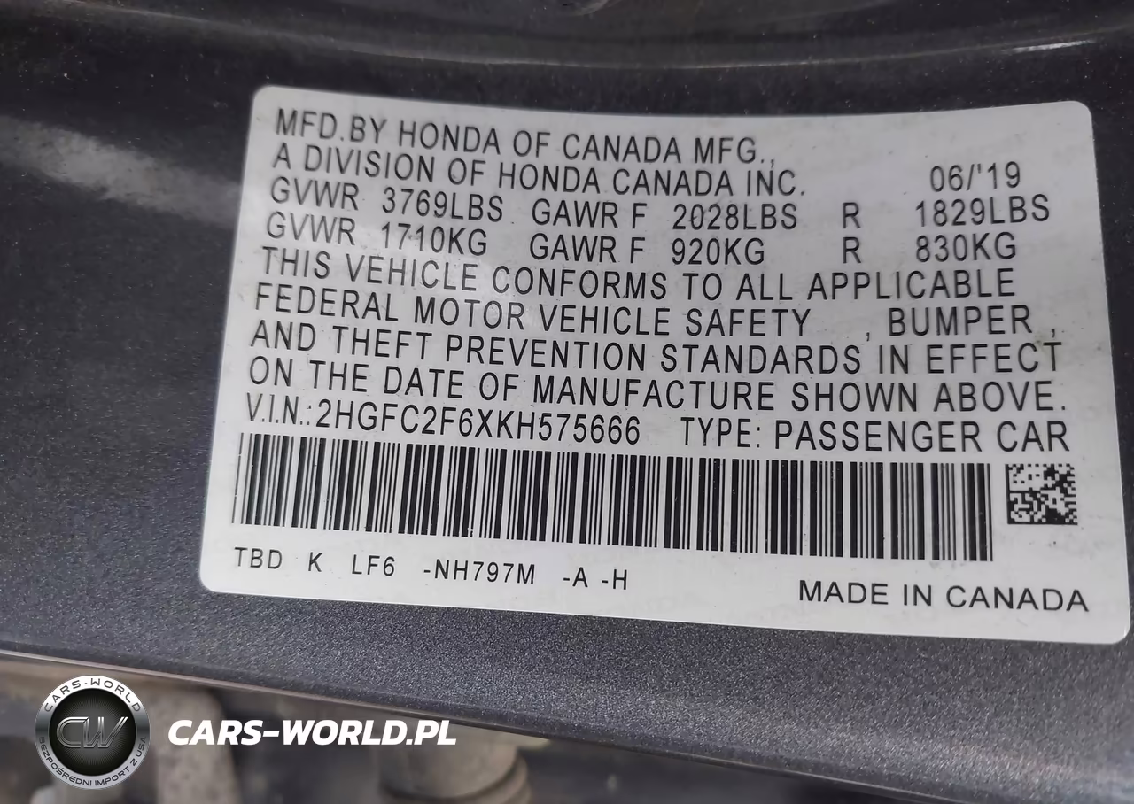 2019 Honda Civic Lx VIN:2HGFC2F6XKH575666 - 9