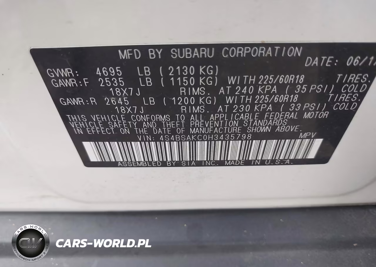 2017 Subaru Outback 2.5I Limited VIN:4S4BSAKC0H3435798 - 9