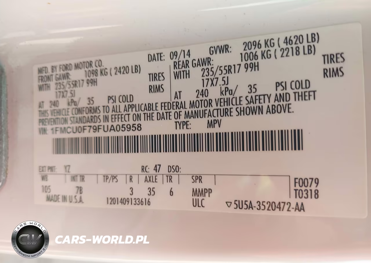 2015 Ford Escape S VIN:1FMCU0F79FUA05958 - 9
