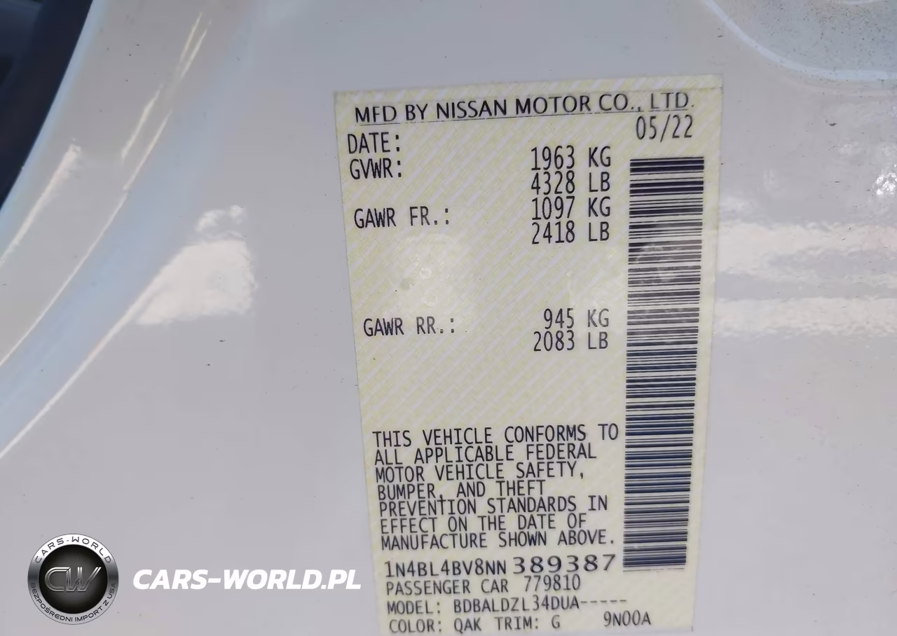 2022 Nissan Altima 2.5 S VIN:1N4BL4BV8NN389387 - 9