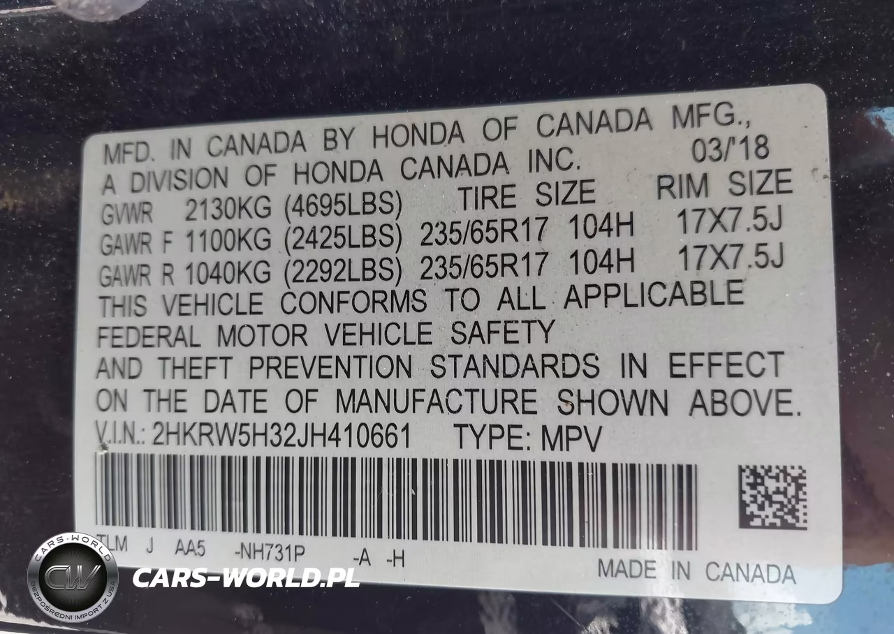 2018 Honda Cr-V Lx VIN:2HKRW5H32JH410661 - 9