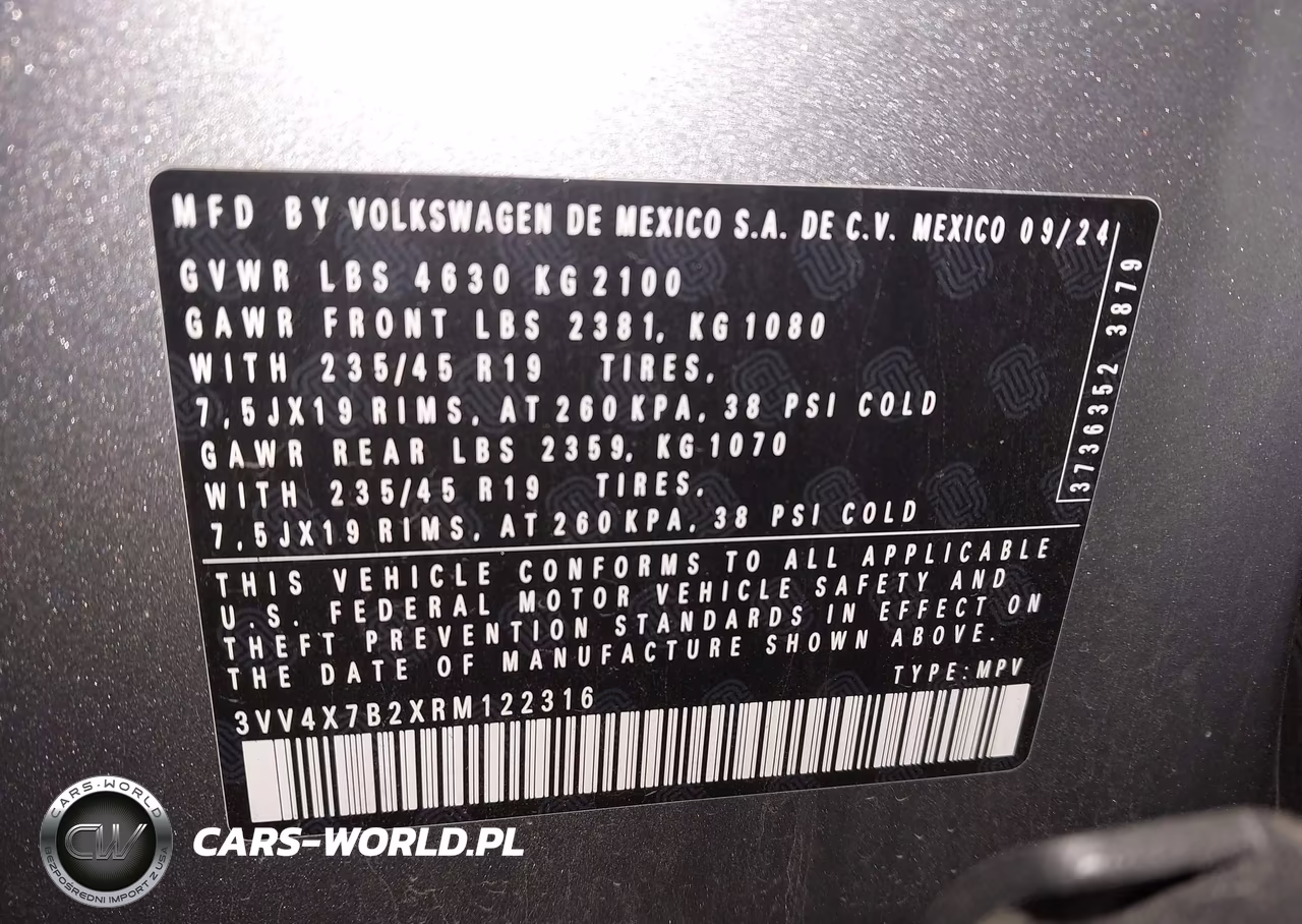 2024 Volkswagen Taos 1.5T Sel VIN:3VV4X7B2XRM122316 - 9