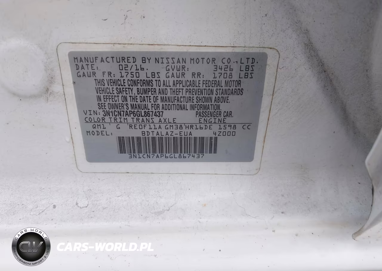 2016 Nissan Versa 1.6 S+ VIN:3N1CN7AP6GL867437 - 9
