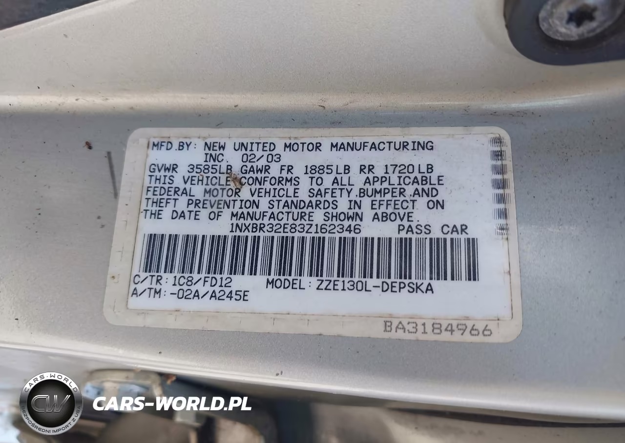 2003 Toyota Corolla S VIN:1NXBR32E83Z162346 - 9