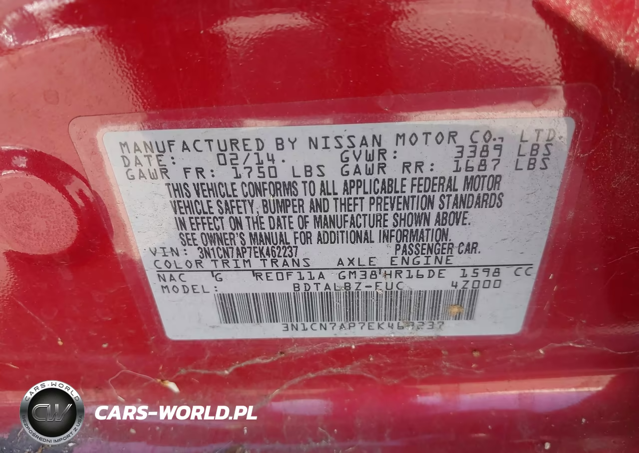 2014 Nissan Versa 1.6 S-1.6 S+-1.6 Sl-1.6 Sv VIN:3N1CN7AP7EK462237 - 9