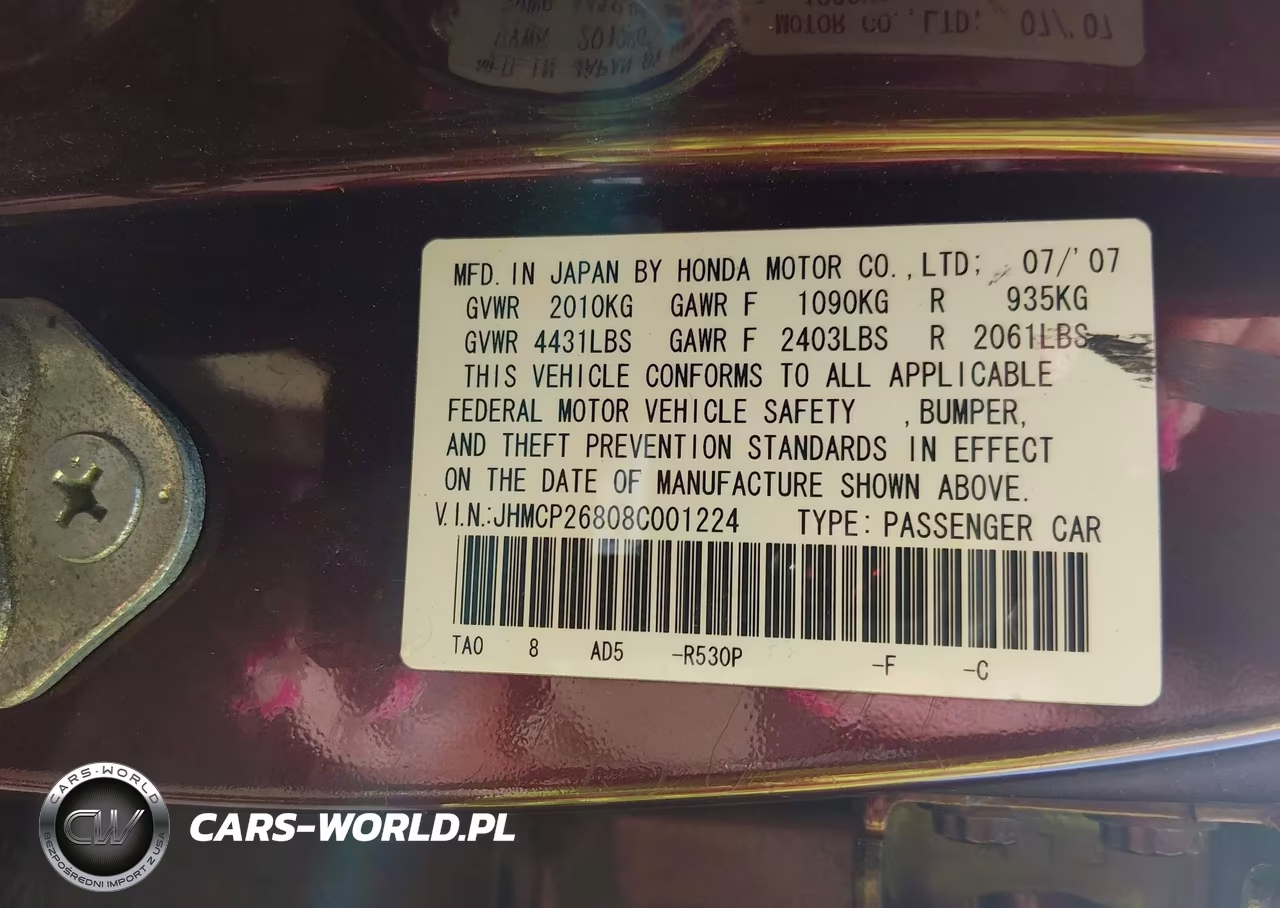 2008 Honda Accord 2.4 Ex-L VIN:JHMCP26808C001224 - 9