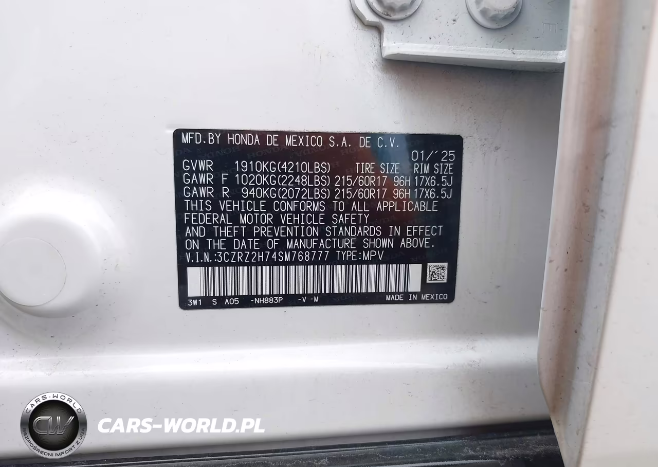 2025 Honda Hr-V Awd Ex-L VIN:3CZRZ2H74SM768777 - 9