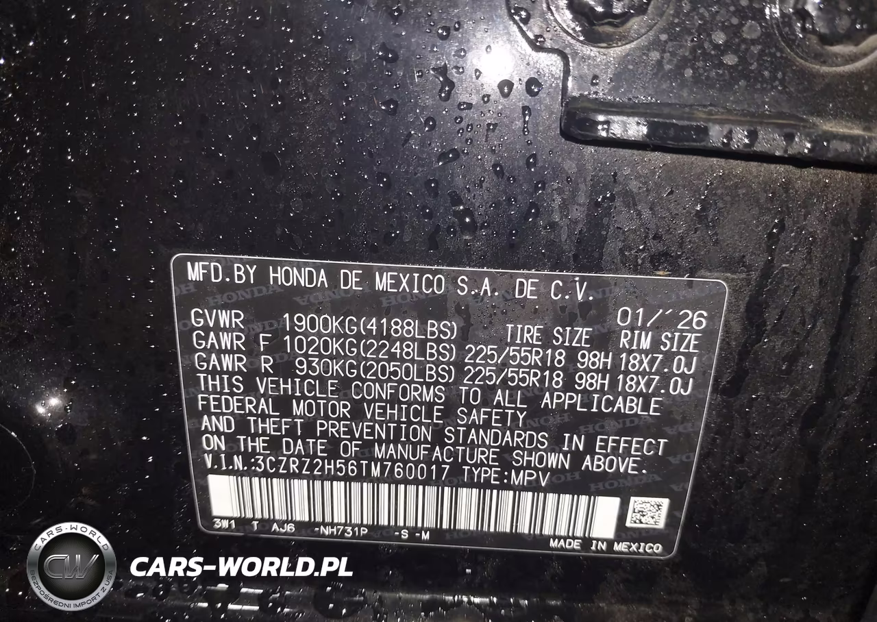 2026 Honda Hr-V Sport VIN:3CZRZ2H56TM760017 - 9