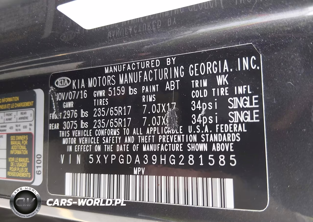 2017 Kia Sorento 2.4L Lx VIN:5XYPGDA39HG281585 - 9