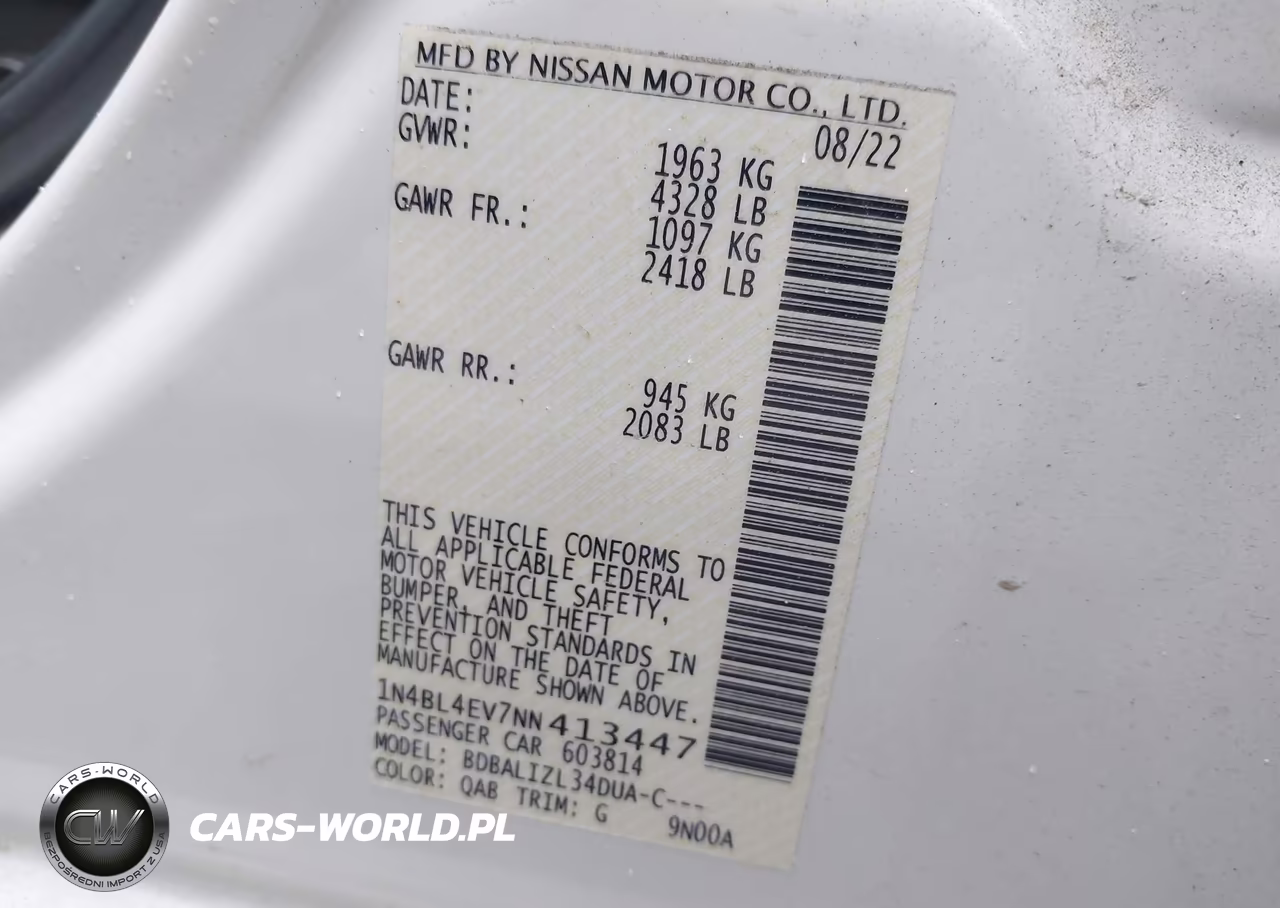 2022 Nissan Altima Sl Fwd VIN:1N4BL4EV7NN413447 - 9