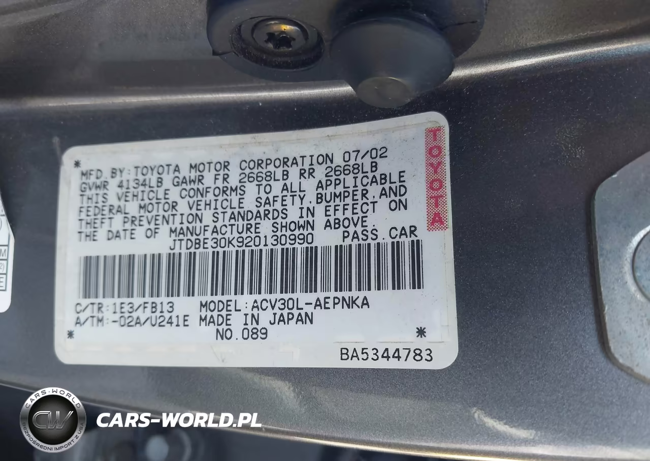 2002 Toyota Camry Le VIN:JTDBE30K920130990 - 9