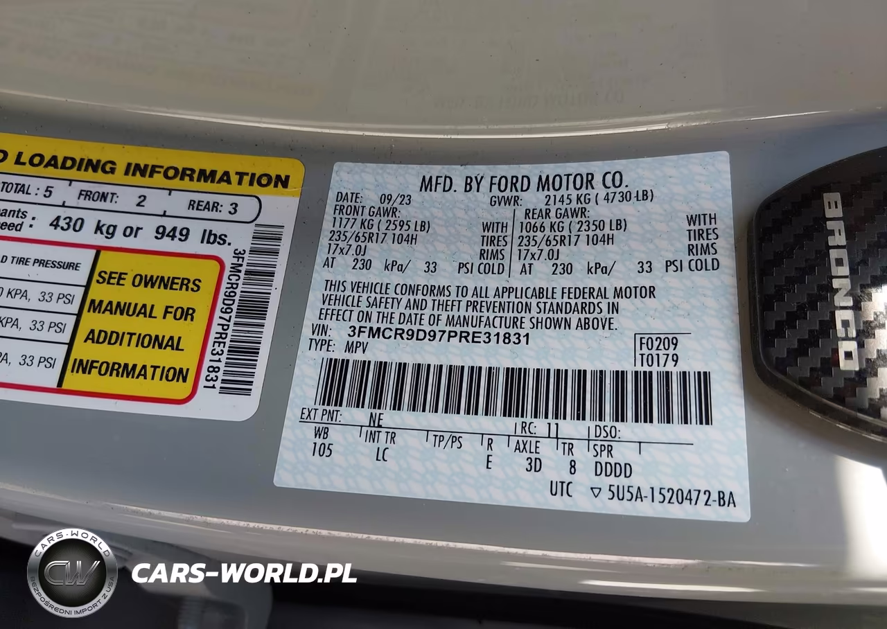 2023 Ford Bronco Sport Badlands VIN:3FMCR9D97PRE31831 - 9