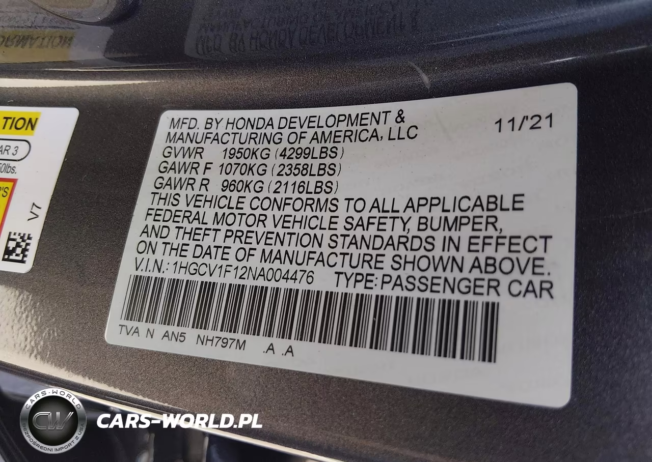 2022 Honda Accord Lx VIN:1HGCV1F12NA004476 - 9