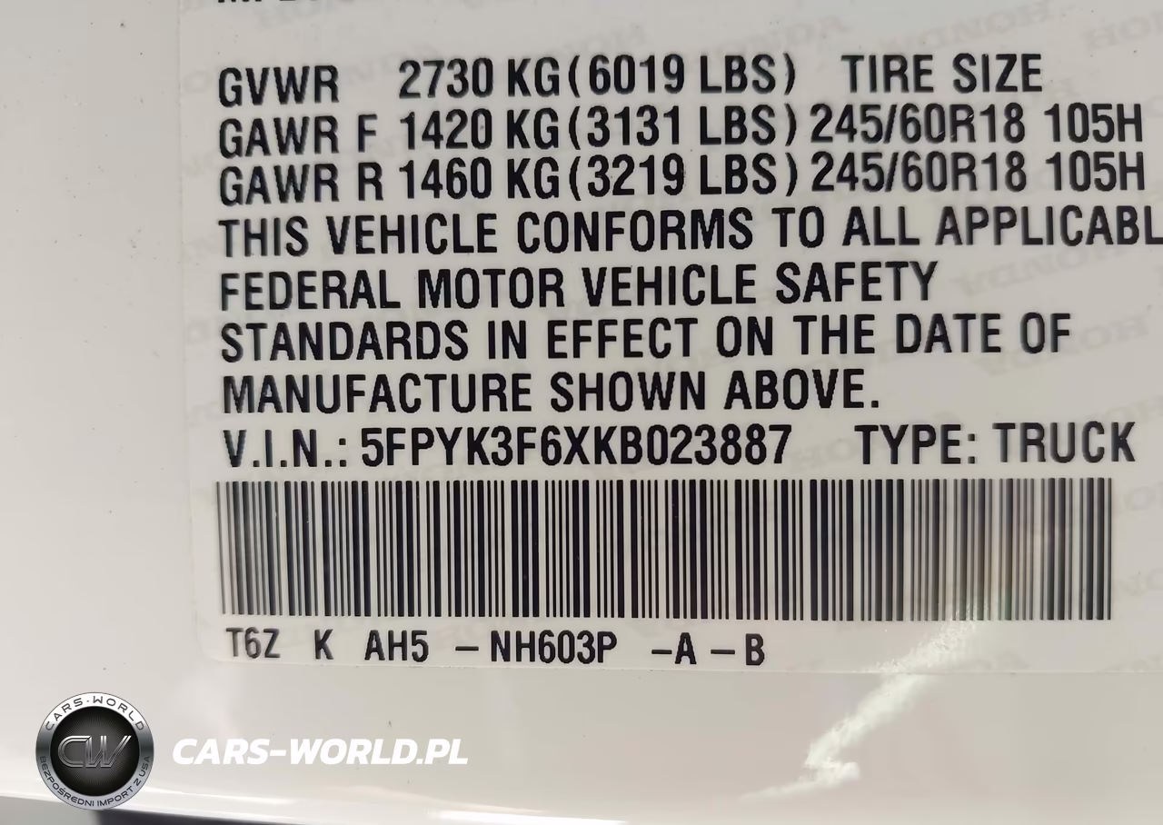 2019 Honda Ridgeline Rtl-T VIN:5FPYK3F6XKB023887 - 9