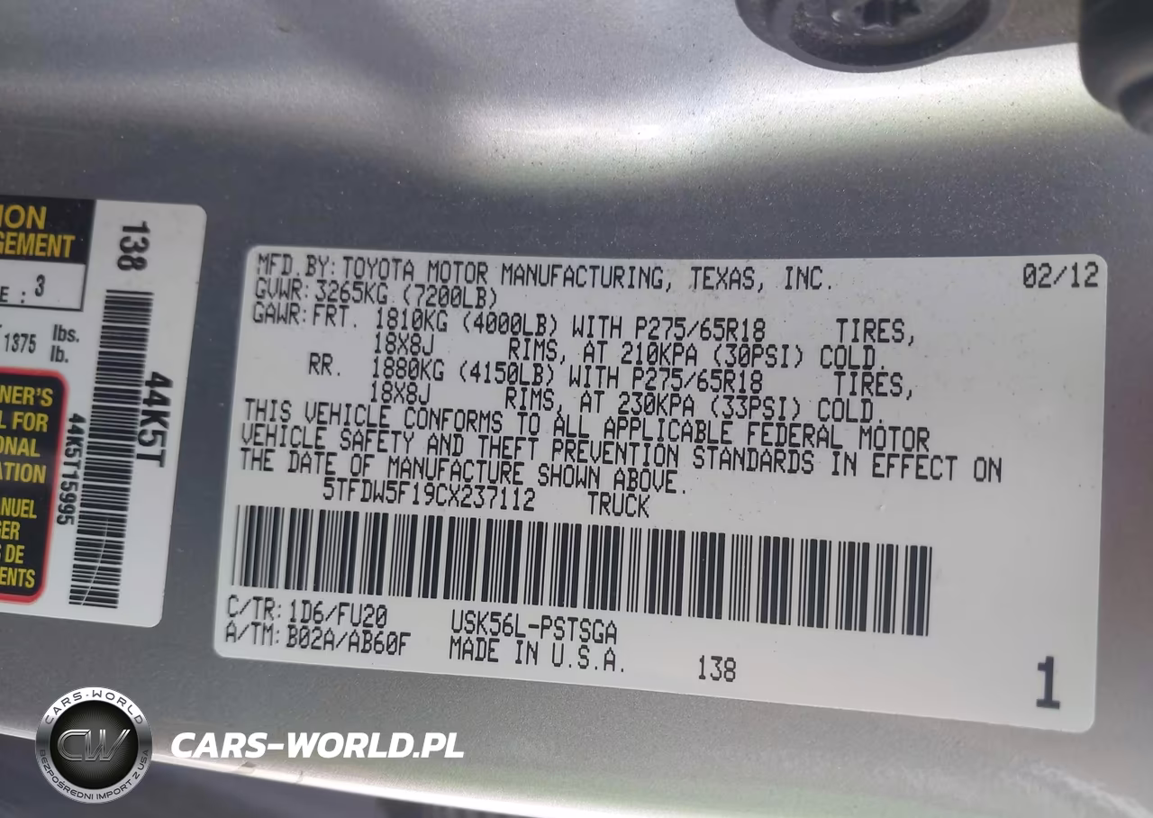 2012 Toyota Tundra Grade 5.7L V8 VIN:5TFDW5F19CX237112 - 9