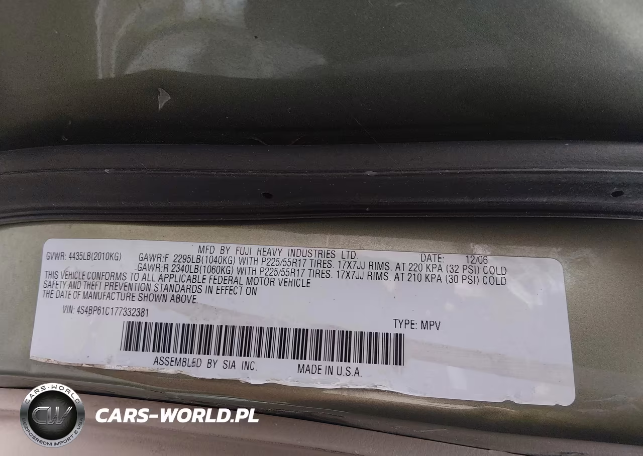 2007 Subaru Outback 2.5I VIN:4S4BP61C177332381 - 9