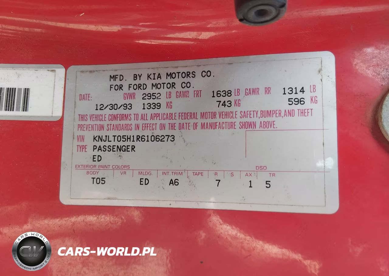 1994 Ford Aspire VIN:KNJLT05H1R6106273 - 9
