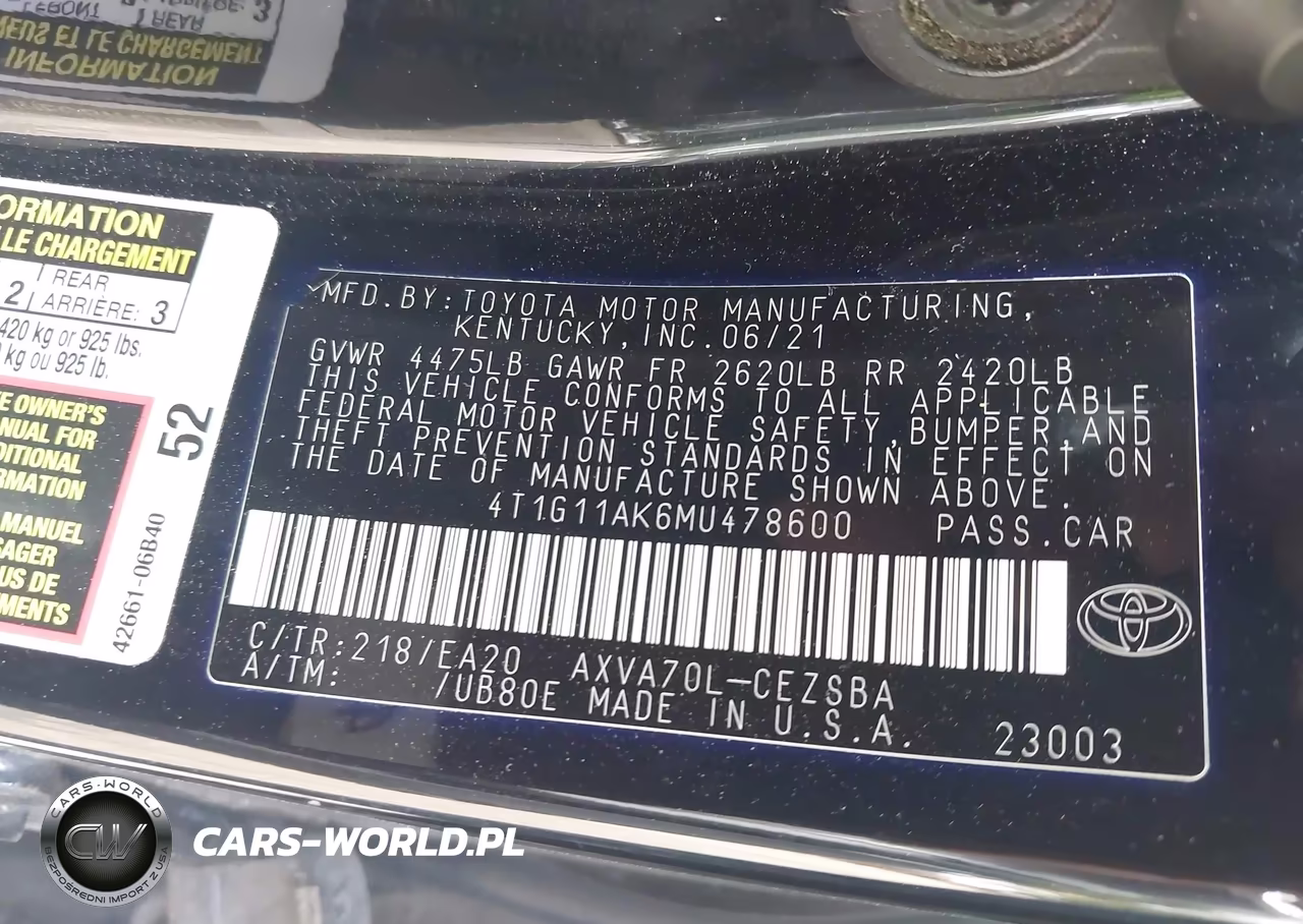 2021 Toyota Camry Se VIN:4T1G11AK6MU478600 - 9