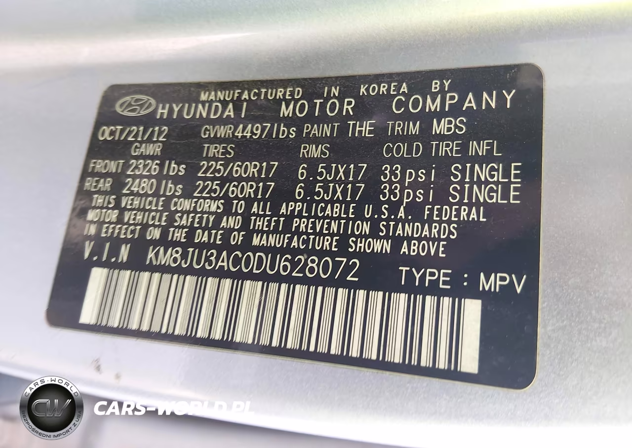2013 Hyundai Tucson Gls VIN:KM8JU3AC0DU628072 - 9