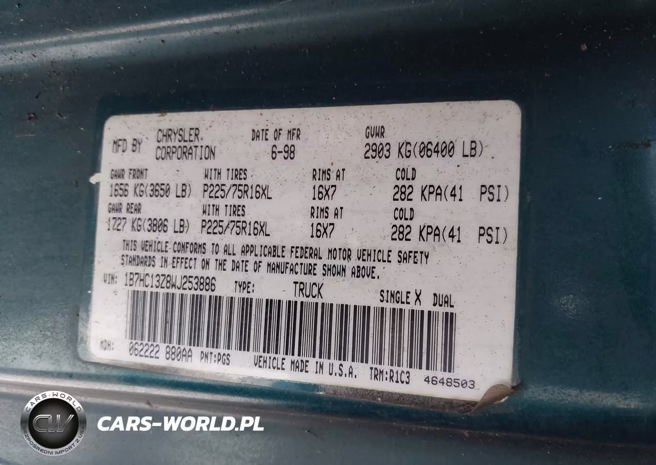 1998 Dodge Ram 1500 St VIN:1B7HC13Z8WJ253886 - 9