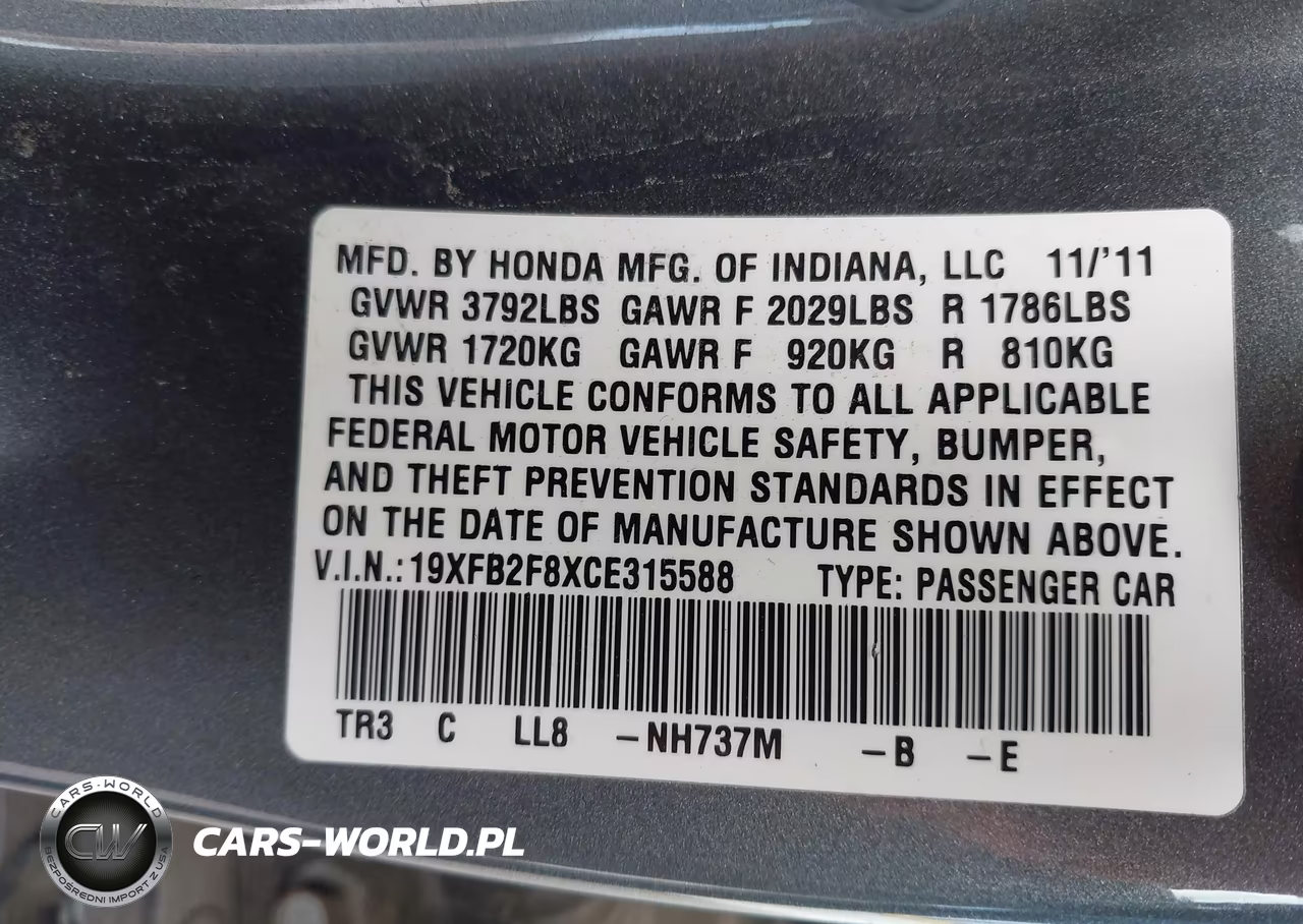 2012 Honda Civic Ex VIN:19XFB2F8XCE315588 - 9
