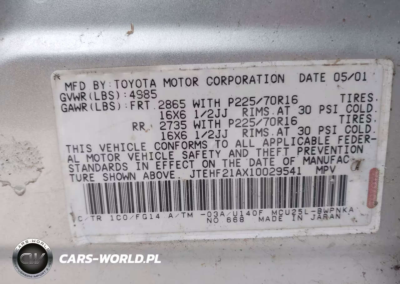 2001 Toyota Highlander V6 VIN:JTEHF21AX10029541 - 9