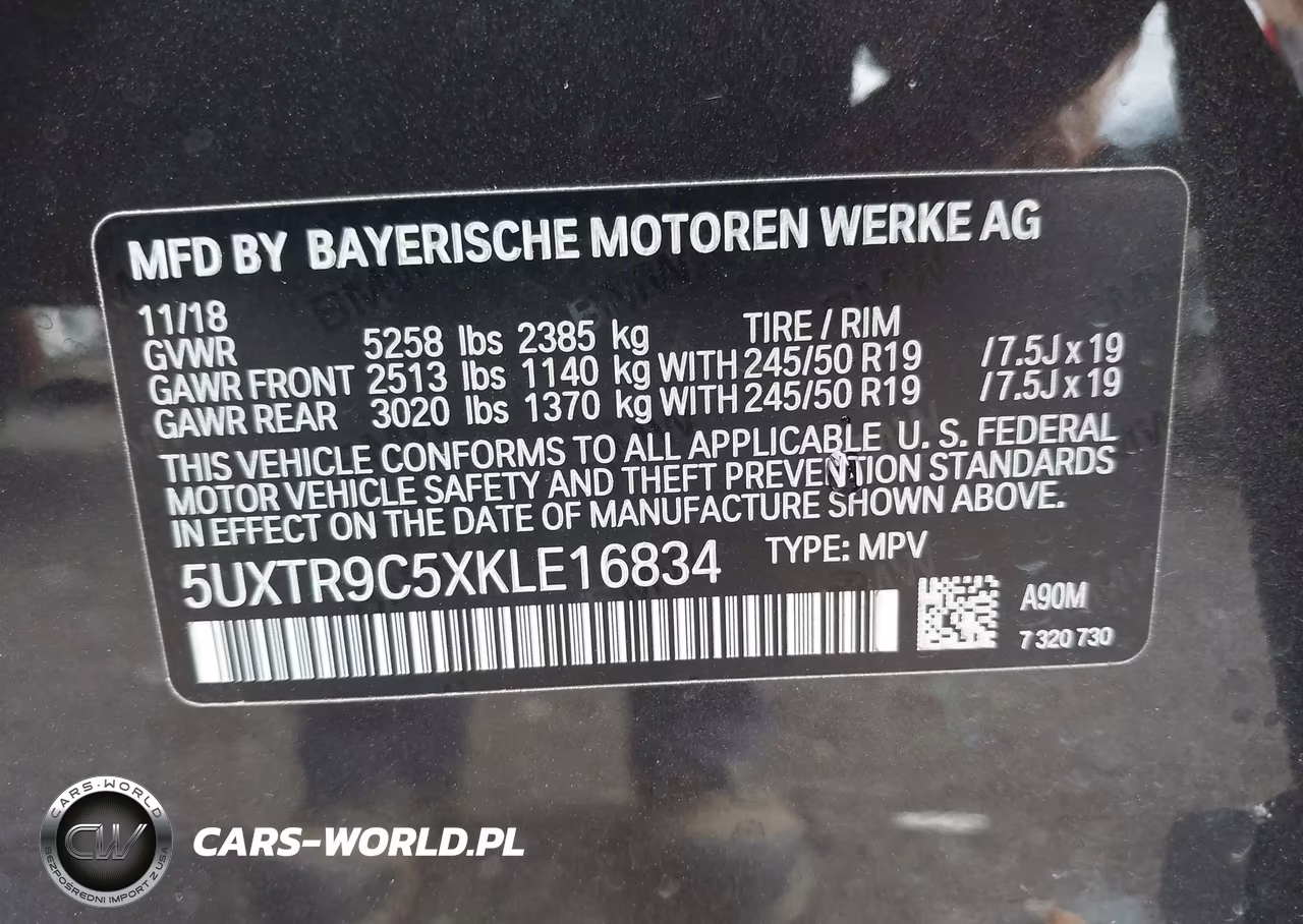 2019 BMW X3 xDrive30I VIN:5UXTR9C5XKLE16834 - 9