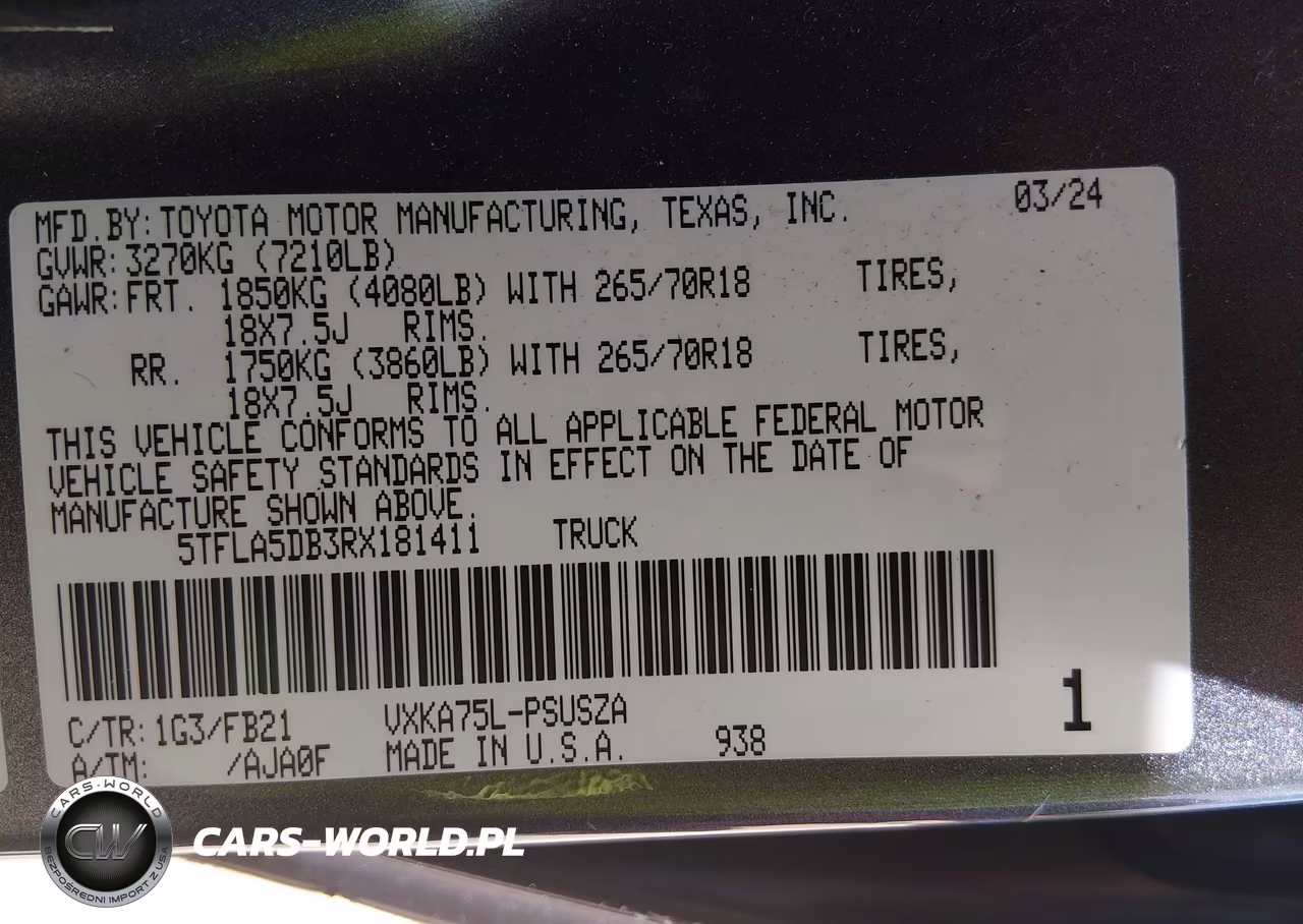 2024 Toyota Tundra Sr5 VIN:5TFLA5DB3RX181411 - 9