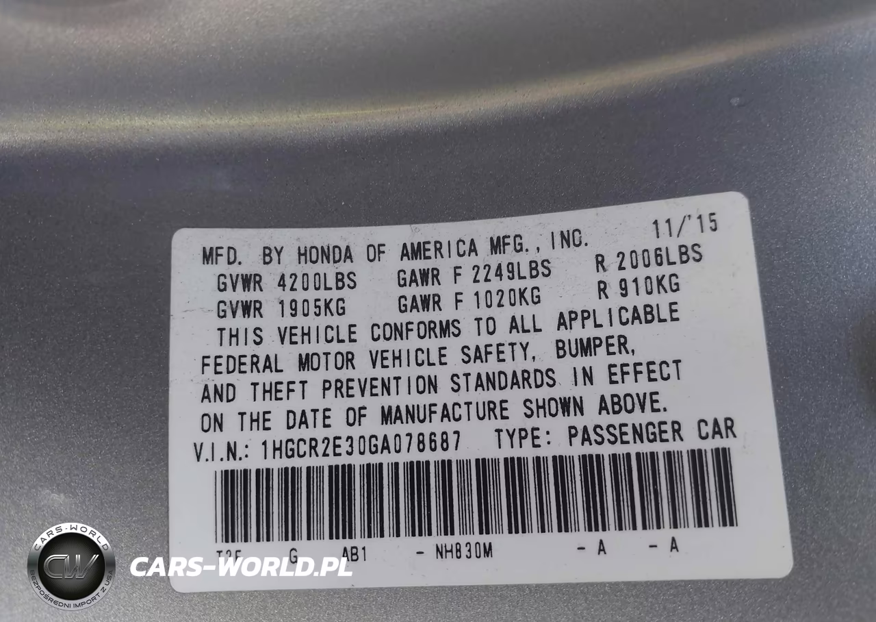 2016 Honda Accord Lx VIN:1HGCR2E30GA078687 - 9