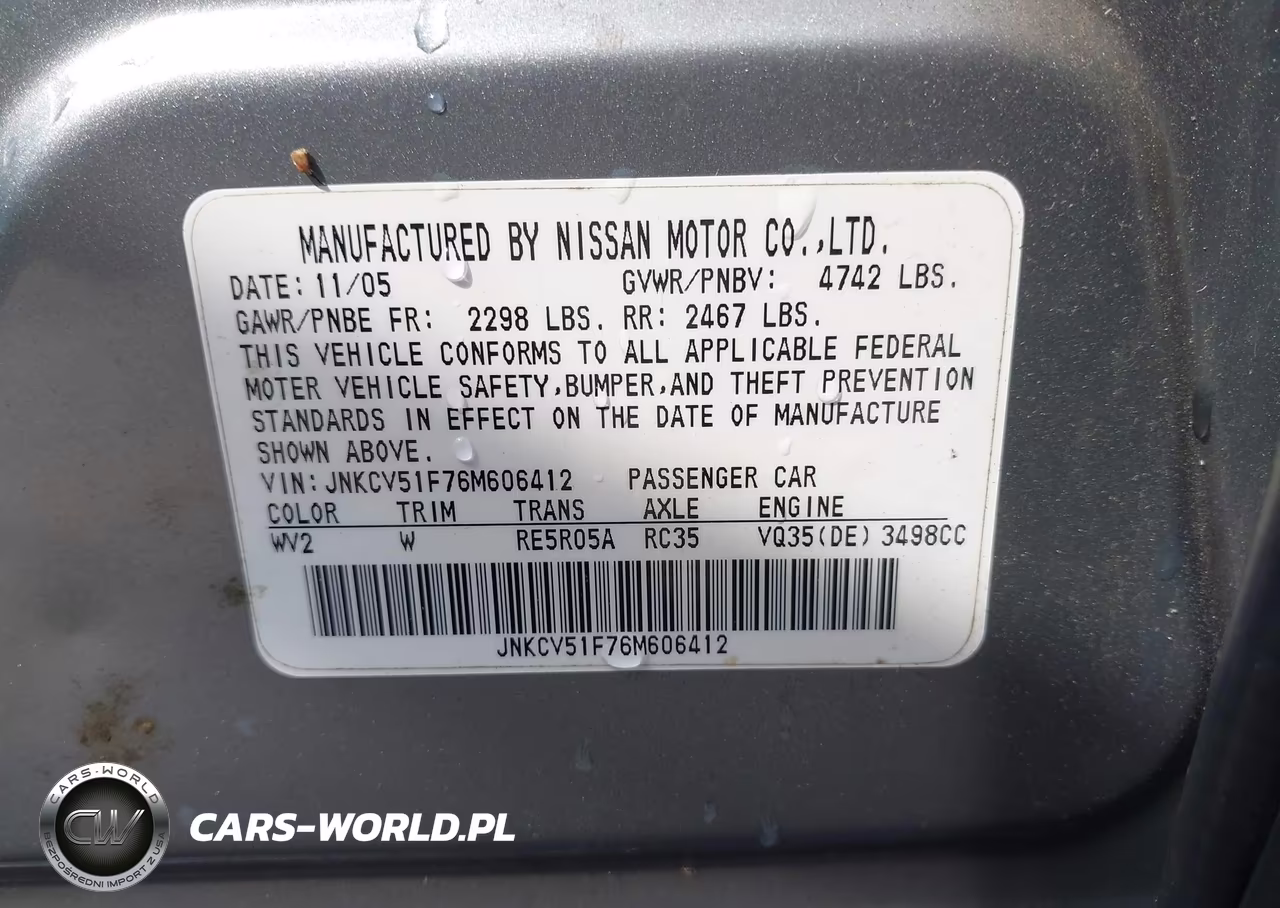 2006 Infiniti G35X VIN:JNKCV51F76M606412 - 9