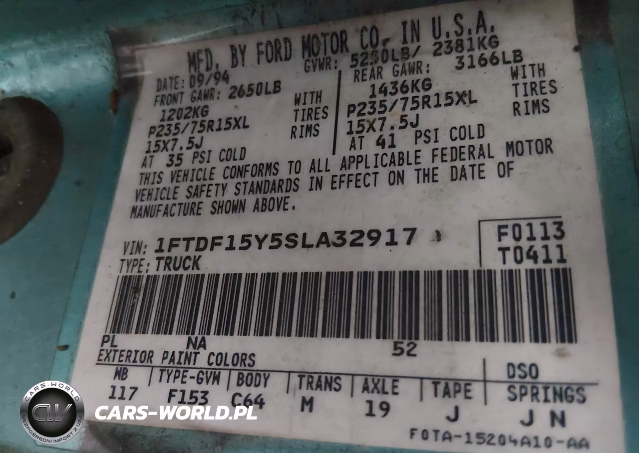 1995 Ford F150 VIN:1FTDF15Y5SLA32917 - 9