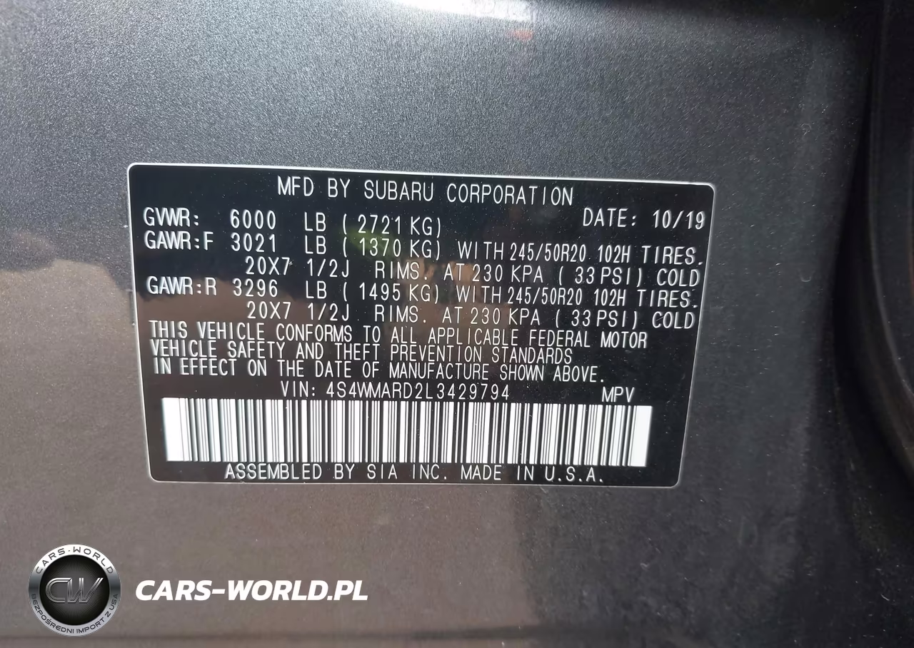 2020 Subaru Ascent Touring VIN:4S4WMARD2L3429794 - 9