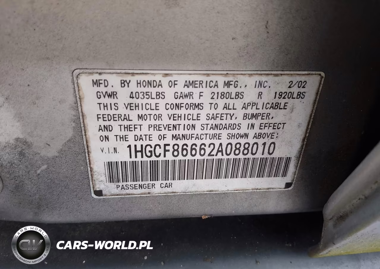 2002 Honda Accord 2.3 Vp VIN:1HGCF86662A088010 - 9