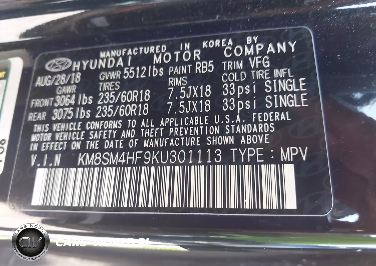 2019 Hyundai Santa Fe Xl Se VIN:KM8SM4HF9KU301113 - 9