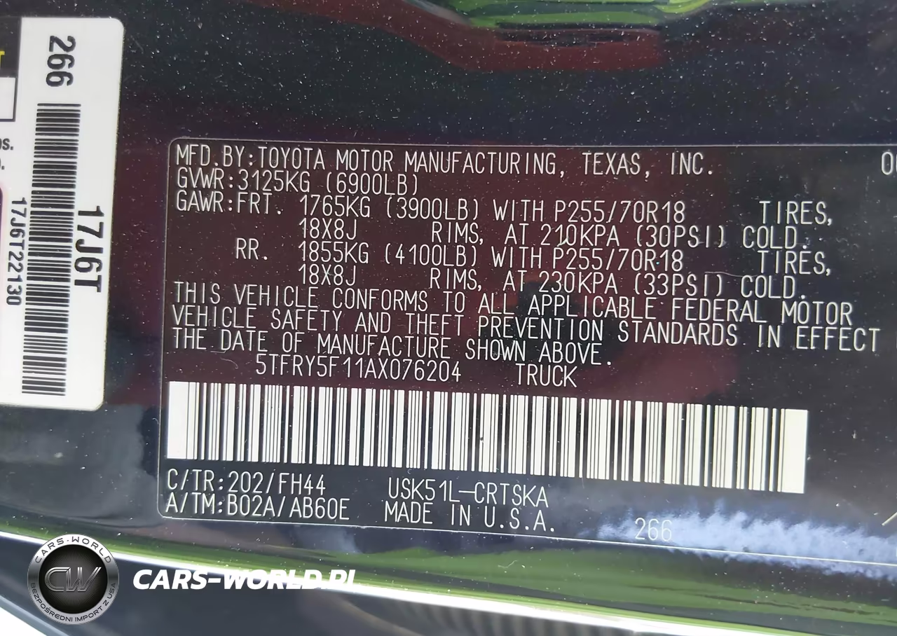 2010 Toyota Tundra Grade 5.7L V8 VIN:5TFRY5F11AX076204 - 9