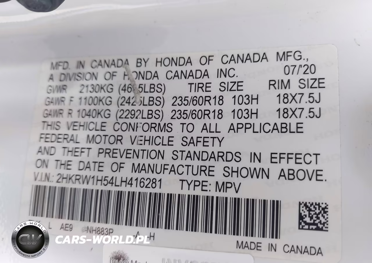 2020 Honda Cr-V 2Wd Ex VIN:2HKRW1H54LH416281 - 9