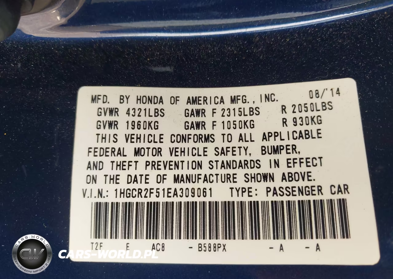 2014 Honda Accord Sport VIN:1HGCR2F51EA309061 - 9