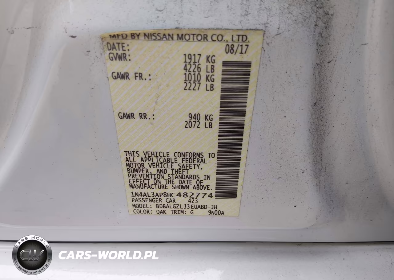 2017 Nissan Altima 2.5 S VIN:1N4AL3AP8HC482774 - 9