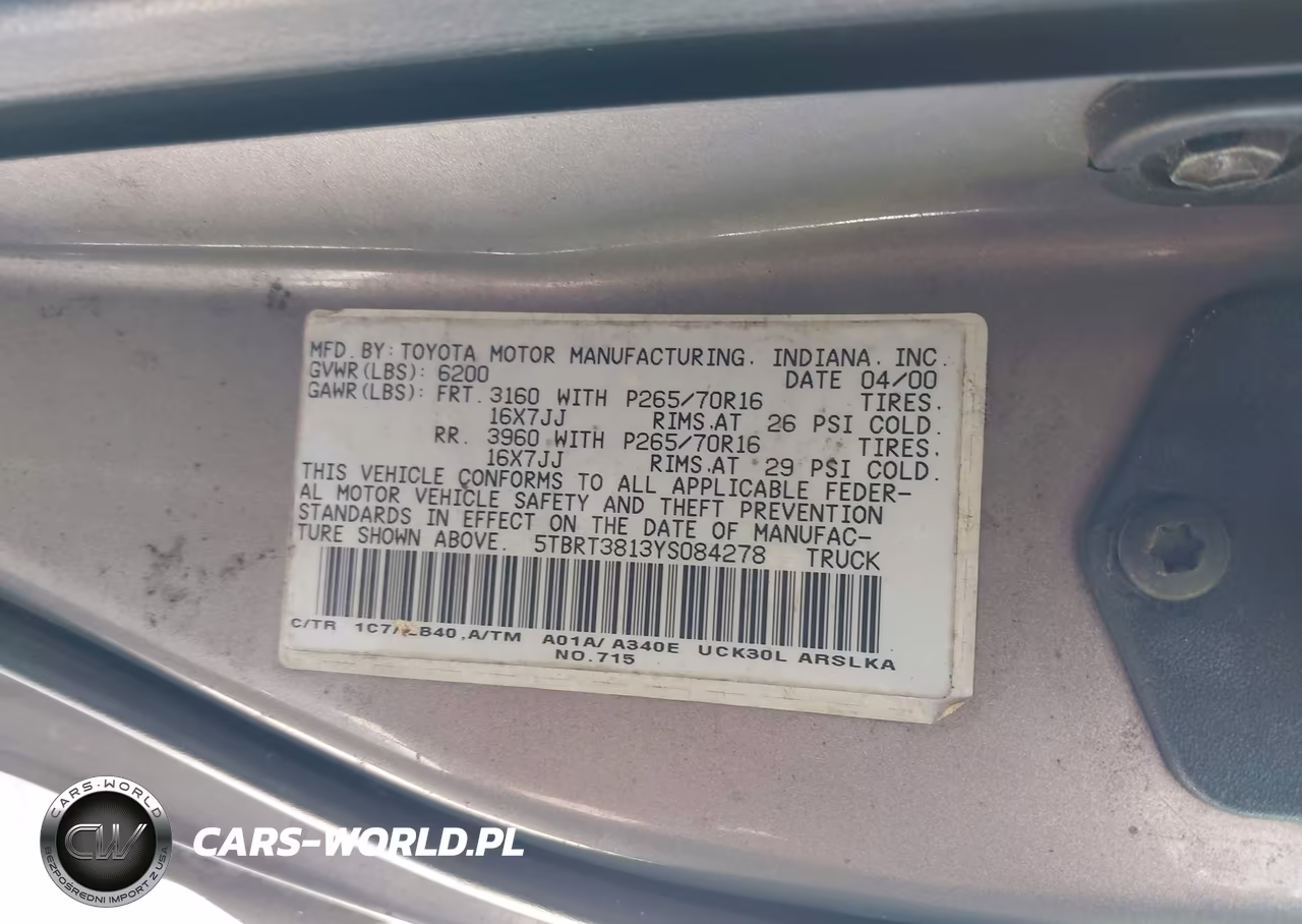 2000 Toyota Tundra Ltd V8 VIN:5TBRT3813YS084278 - 9